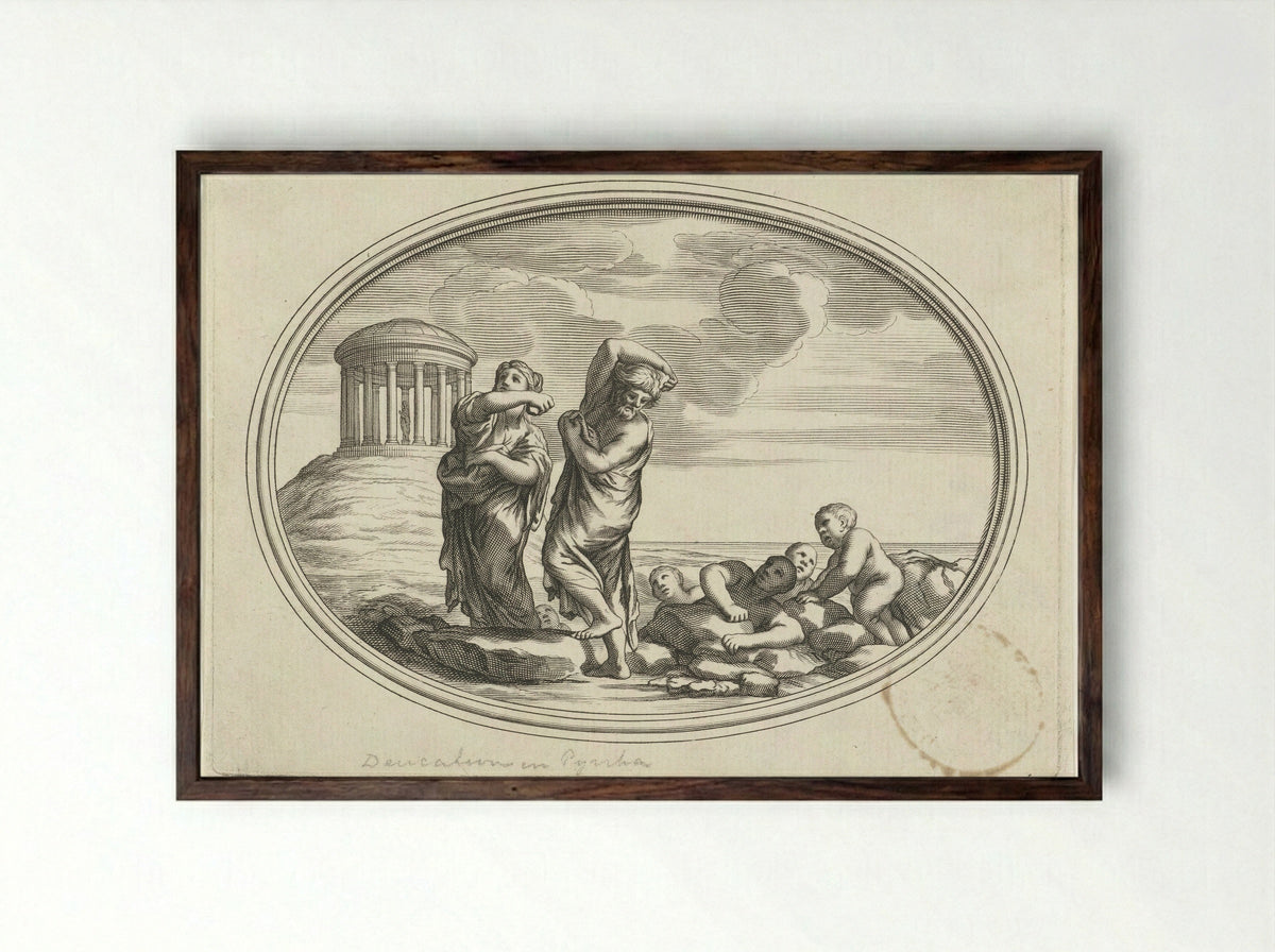 Deucalion and Pyrrha - Cornelis Bloemaert (II) - Framed Print Dark Wood