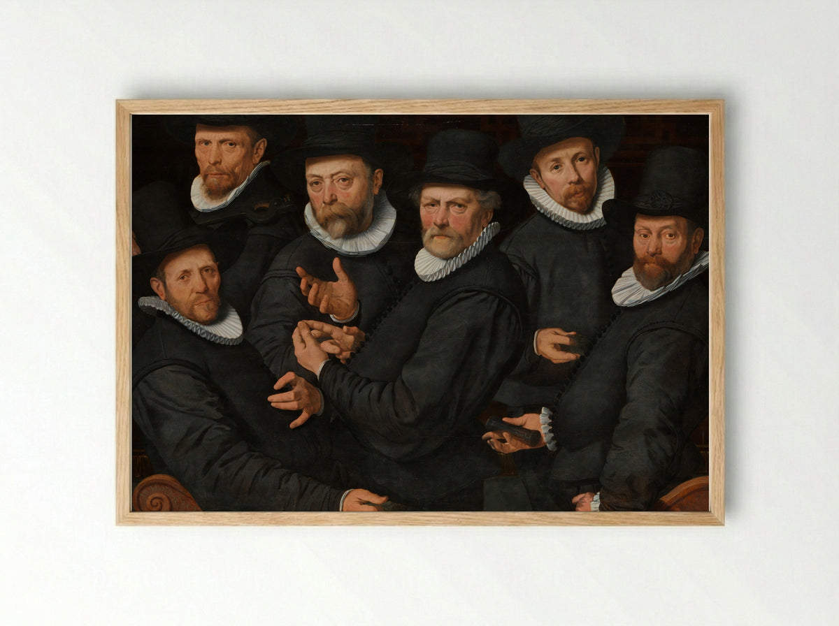Zes waardijns van de lakenen - Pieter Pietersz. (I) - Framed Print Wood