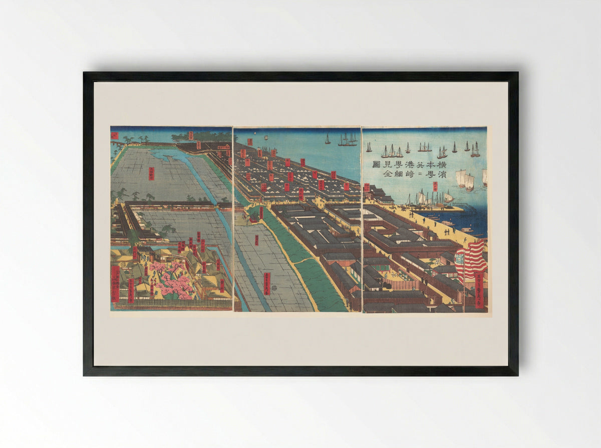 Detailed Print of Yokohama Hon-chō and the Miyozaki Pleasure Quarter - Utagawa Sadahide - Framed Print Black