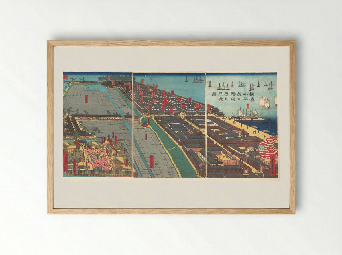 Detailed Print of Yokohama Hon-chō and the Miyozaki Pleasure Quarter - Utagawa Sadahide - Framed Print Wood