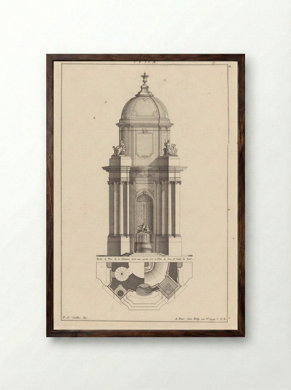 Fontein met vrouwen en putti - François de Cuvilliés (Sr.) - Framed Print Dark Wood
