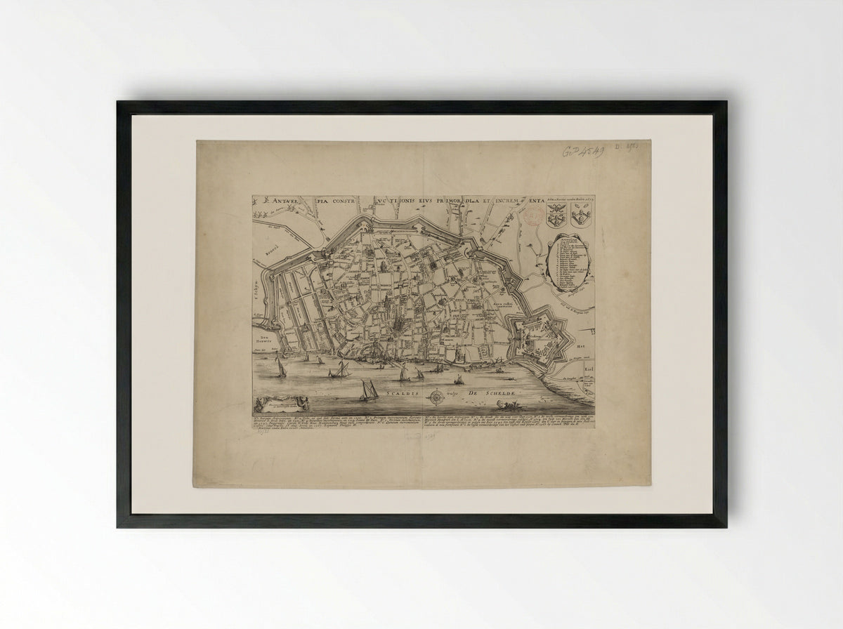 Map of Antwerp - Martinus van den Enden (I) - Framed Print Black