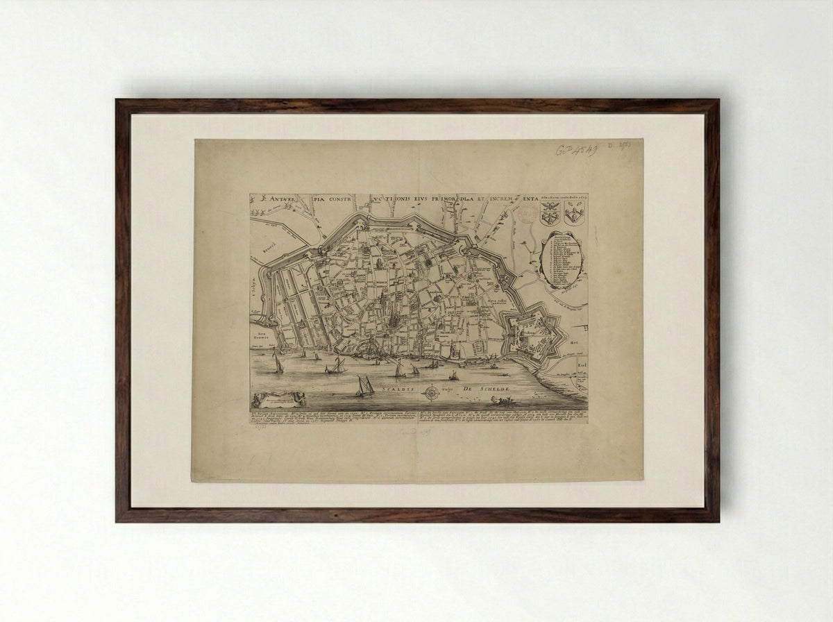 Map of Antwerp - Martinus van den Enden (I) - Framed Print Dark Wood