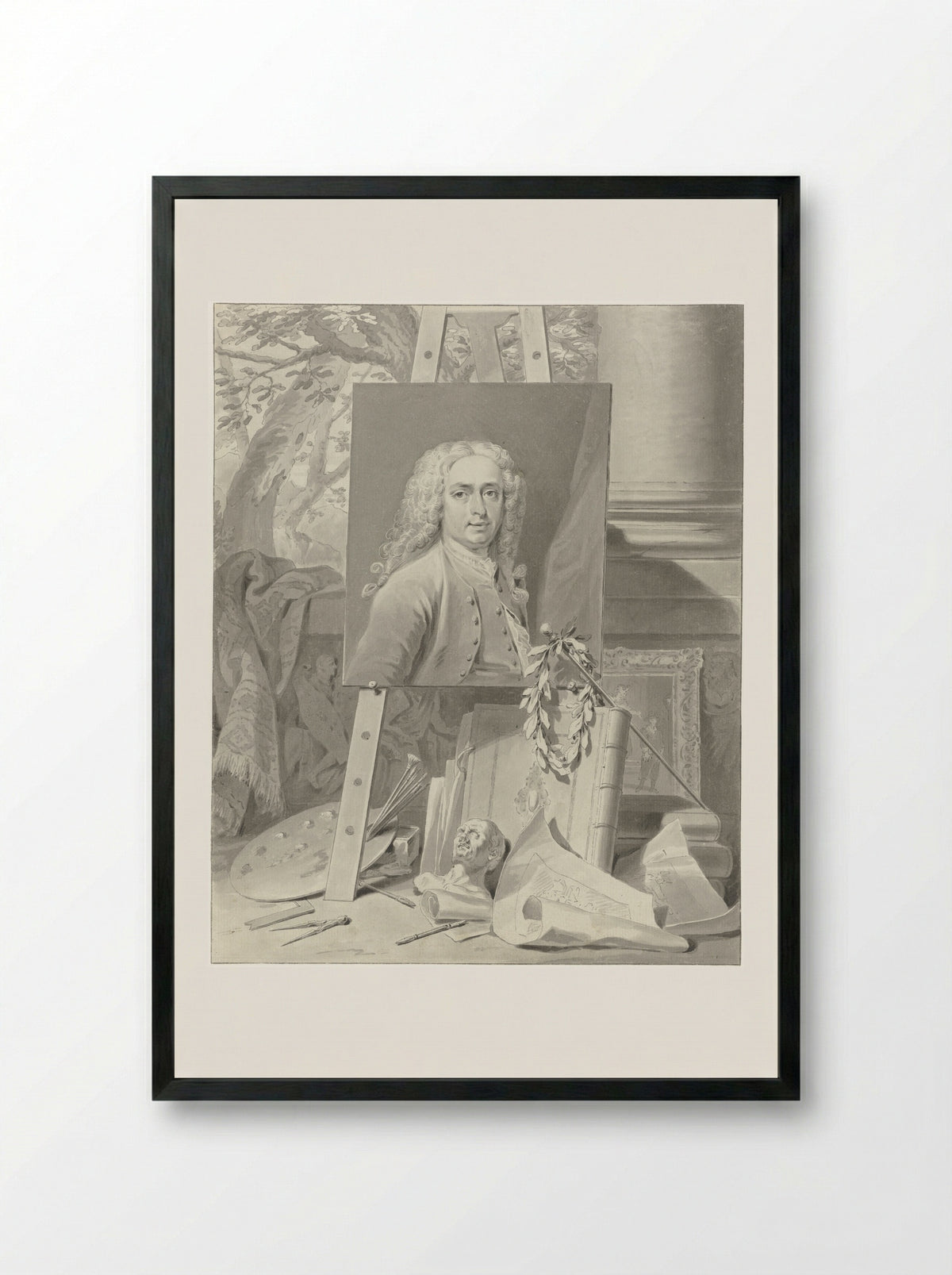 Self-Portrait on an Easel - Cornelis Troost - Framed Print Black