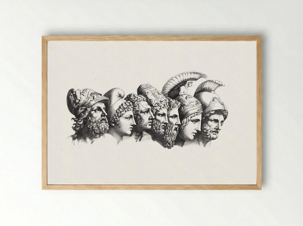 Studies of Antique Helmeted Heads - Johann Heinrich Wilhelm Tischbein - Framed Print Wood