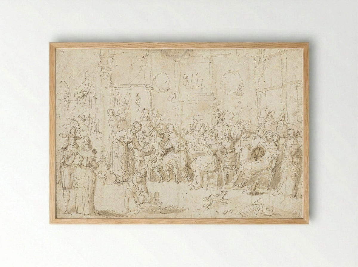 Interieur met vrolijk gezelschap rond een tafel - Willem van Herp (I) - Framed Print Wood
