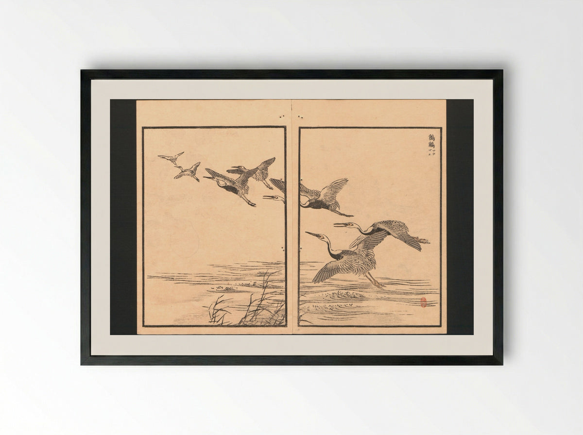 Bairei Picture Album of One Hundred Birds - Kōno Bairei - Framed Print Black