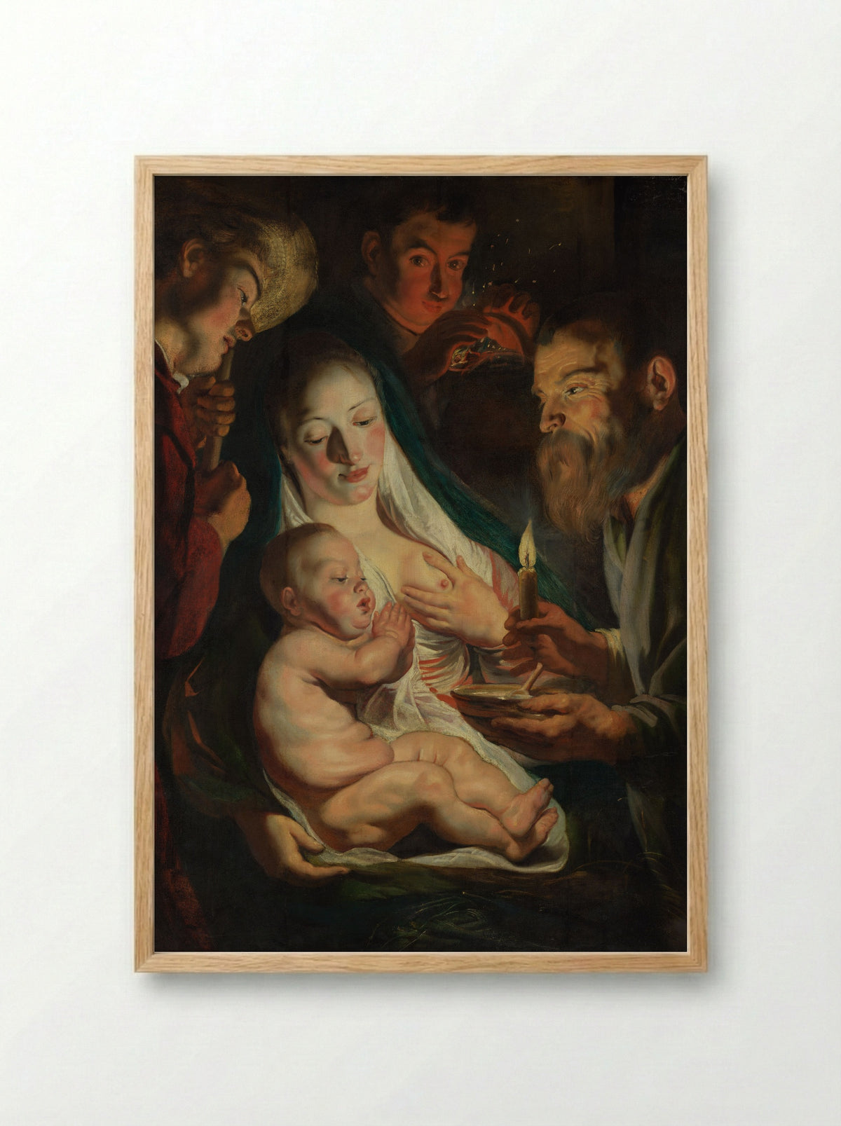 The Holy Family with Shepherds - Jacob Jordaens - Framed Print Wood
