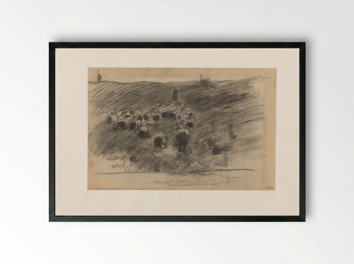Herder met kudde schapen - Anton Mauve - Framed Print Black