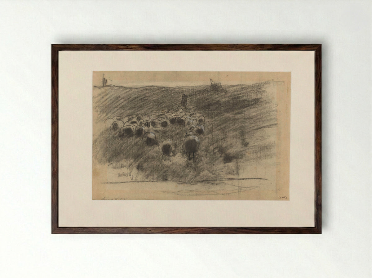 Herder met kudde schapen - Anton Mauve - Framed Print Dark Wood