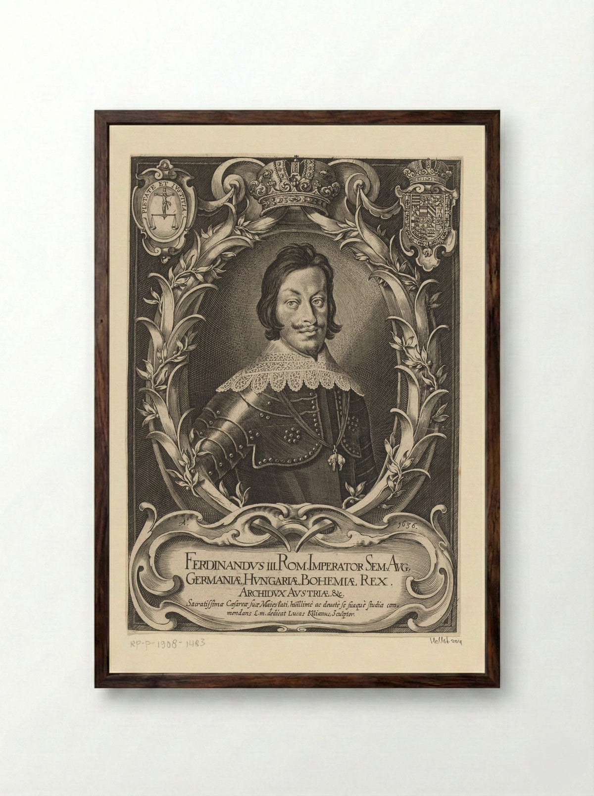 Portret van keizer Ferdinand III - Lucas Kilian - Framed Print Dark Wood
