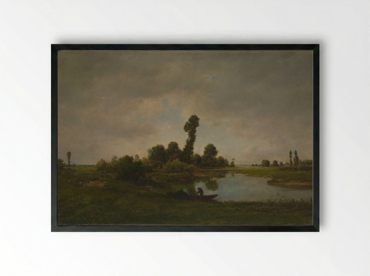 A River Landscape - Théodore Rousseau - Framed Print Black