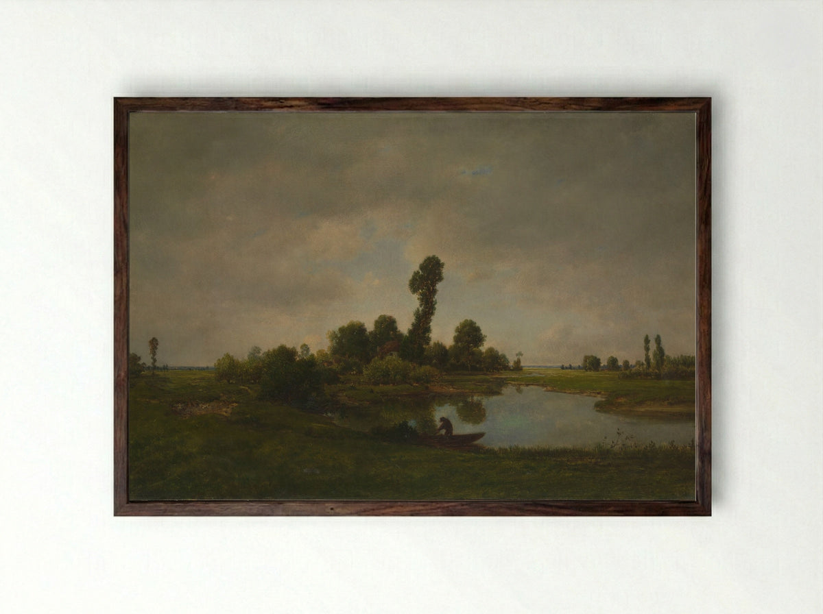 A River Landscape - Théodore Rousseau - Framed Print Dark Wood