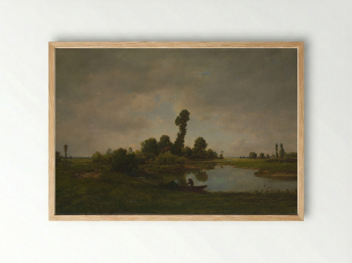 A River Landscape - Théodore Rousseau - Framed Print Wood
