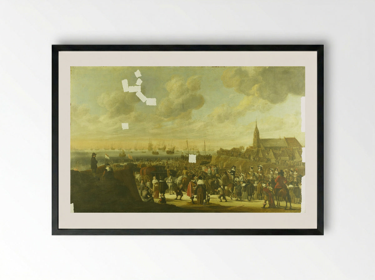 The Departure of Charles II from Scheveningen - Cornelis Beelt - Framed Print Black