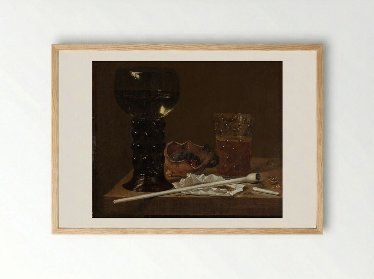 Stilleven met roemer, bierglas en pijp - Jan Jansz van de Velde (III) - Framed Print Wood