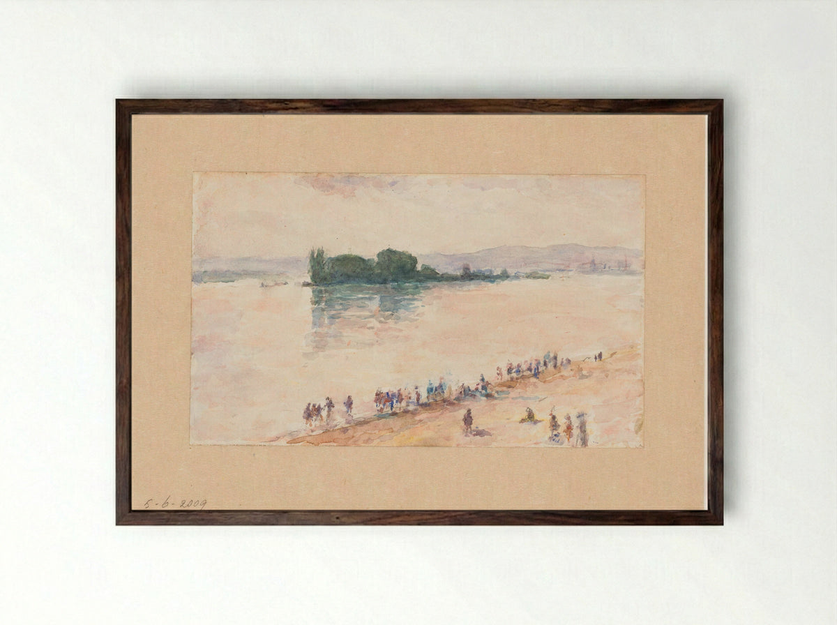 Gezicht vanaf de oever over de volle breedte van een rivier - Carel Nicolaas Storm van 's-Gravesande - Framed Print Dark Wood