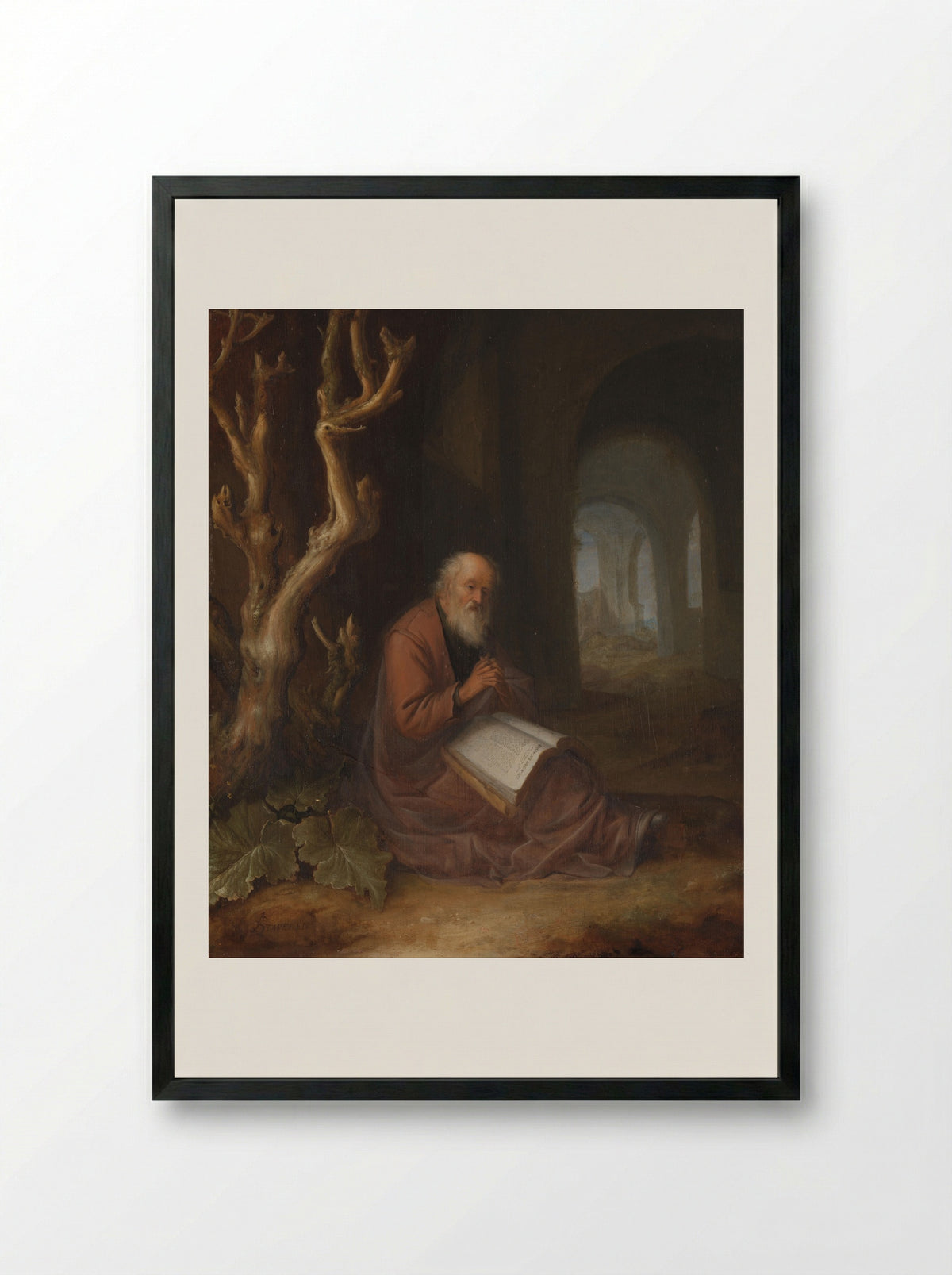 A Praying Hermit in a Ruin - Jan Adriaensz. van Staveren - Framed Print Black