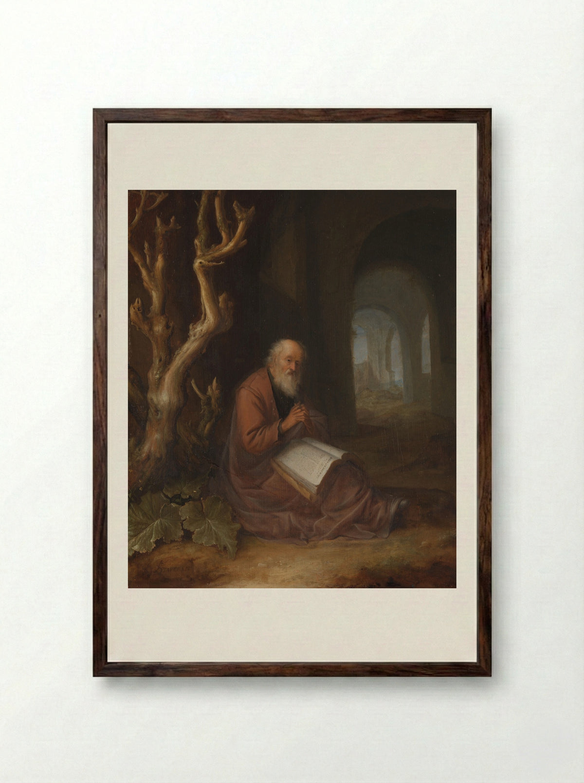 A Praying Hermit in a Ruin - Jan Adriaensz. van Staveren - Framed Print Dark Wood