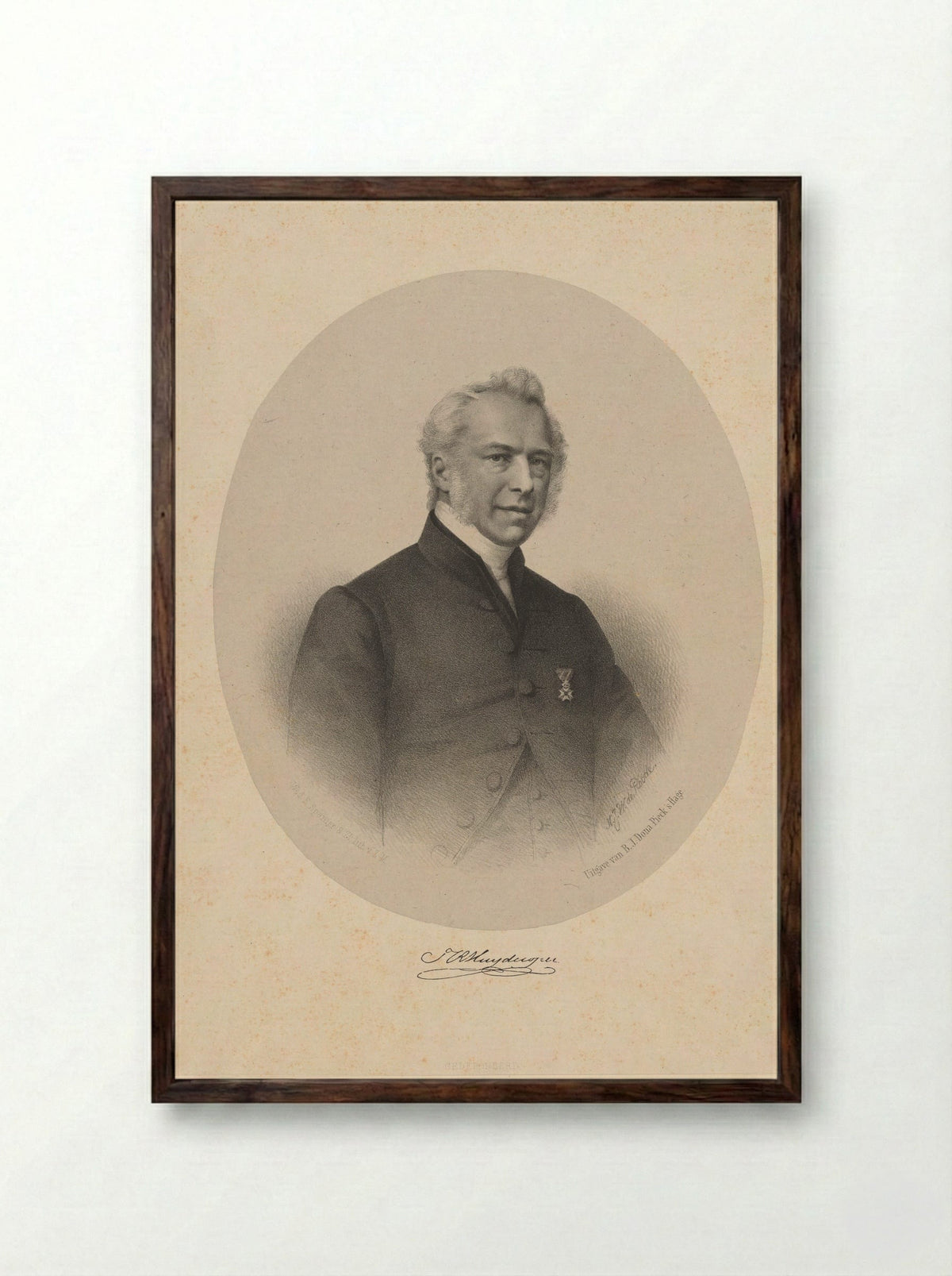 Portret van Theodoor Cornelis Reinier Huydecoper - Nicolaas Johannes Wilhelmus de Roode - Framed Print Dark Wood