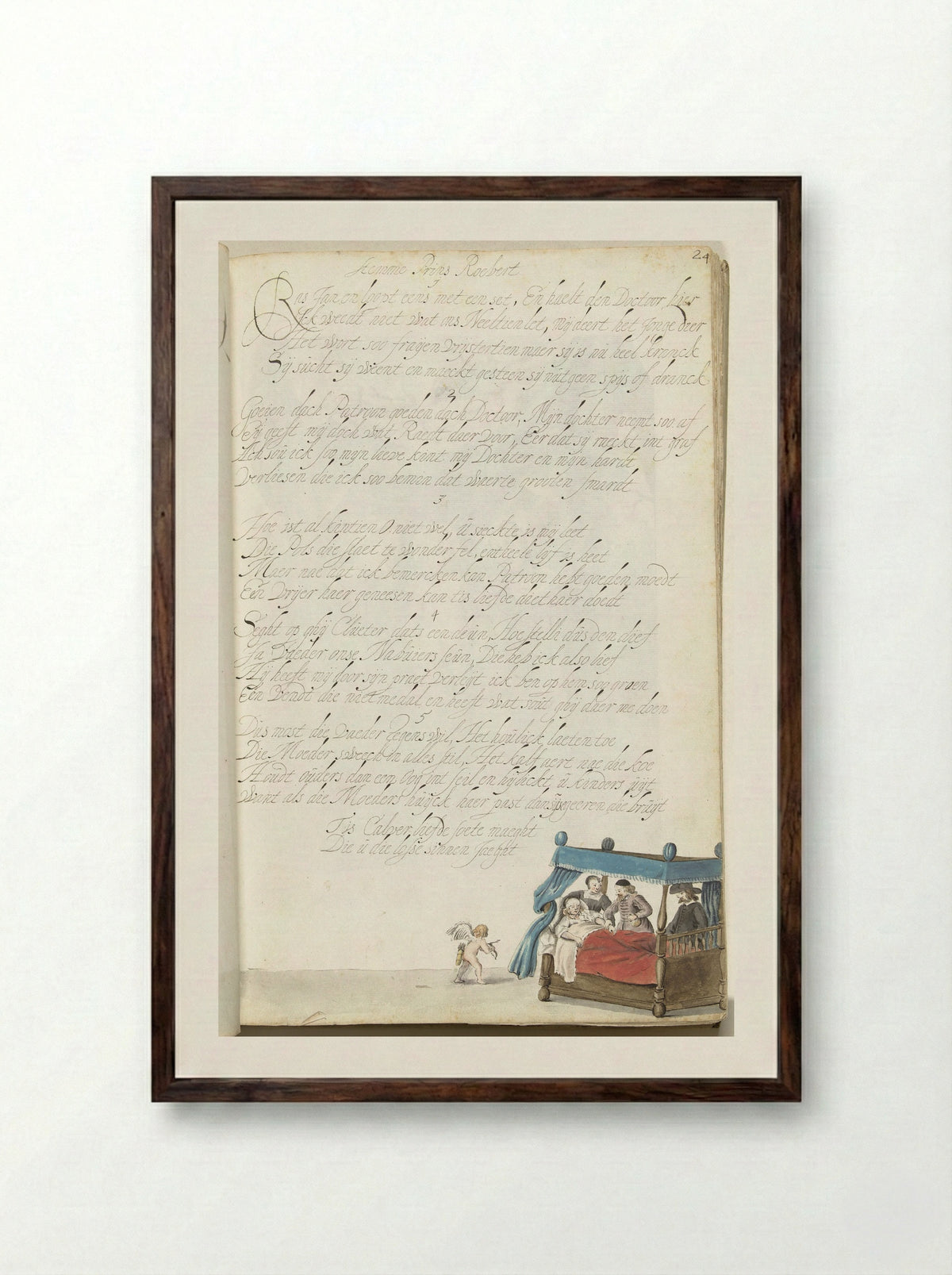 Jonge vrouw in bed met liefdespijn - Gesina ter Borch - Framed Print Dark Wood