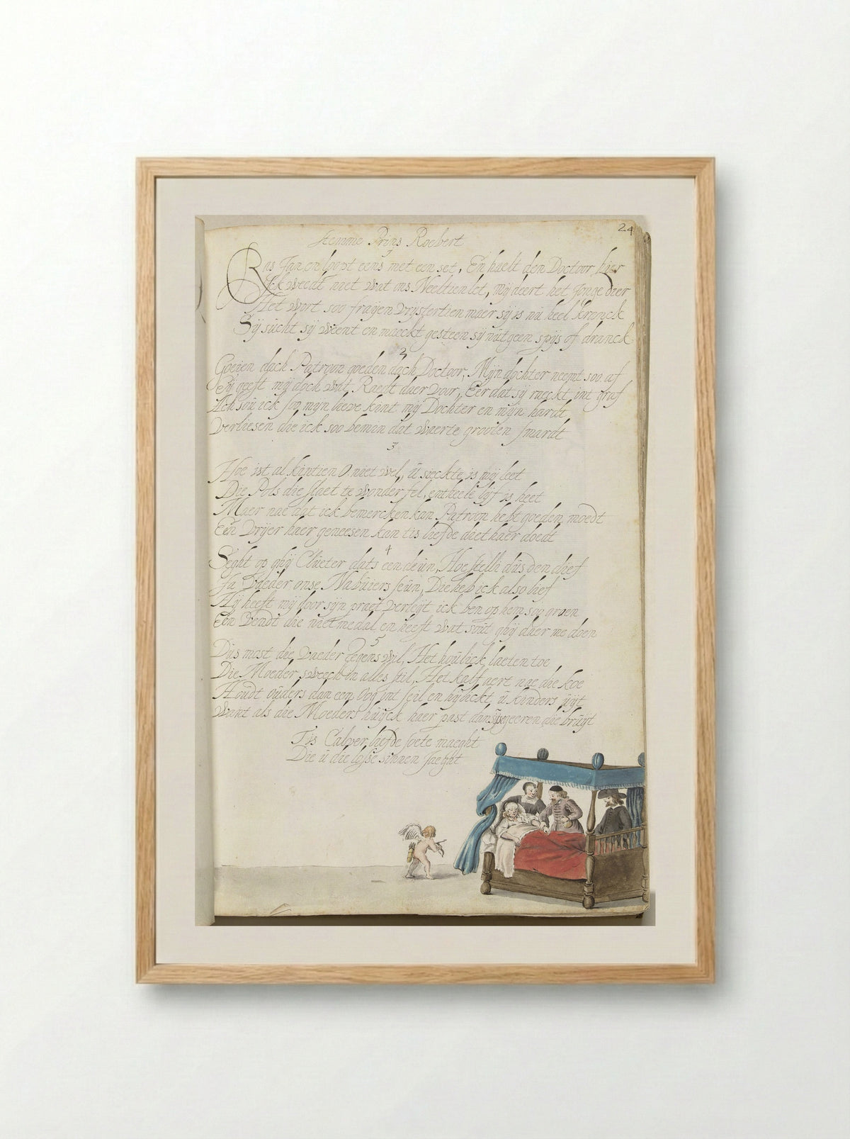 Jonge vrouw in bed met liefdespijn - Gesina ter Borch - Framed Print Wood