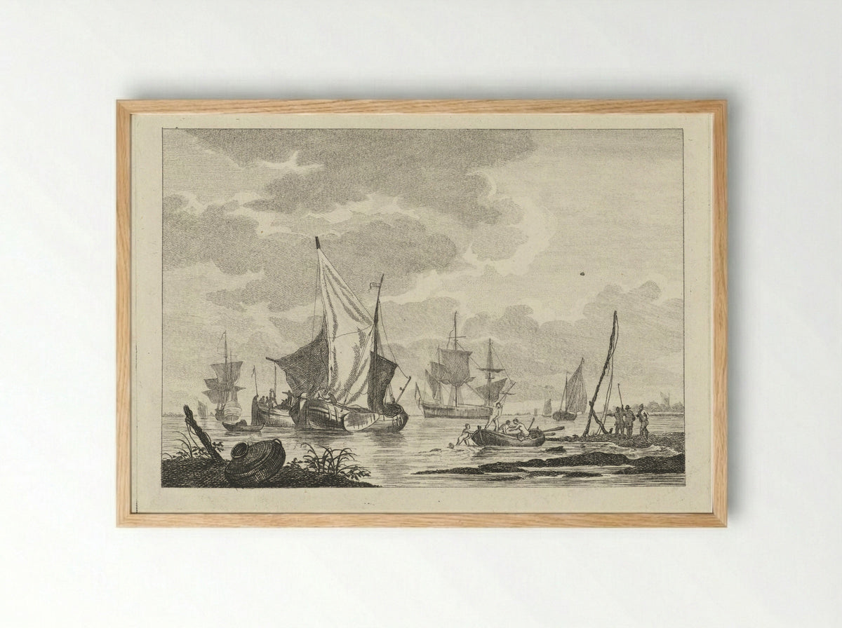 Seascape with Figures and Rowing Boat - Gerrit Groenewegen - Framed Print Wood