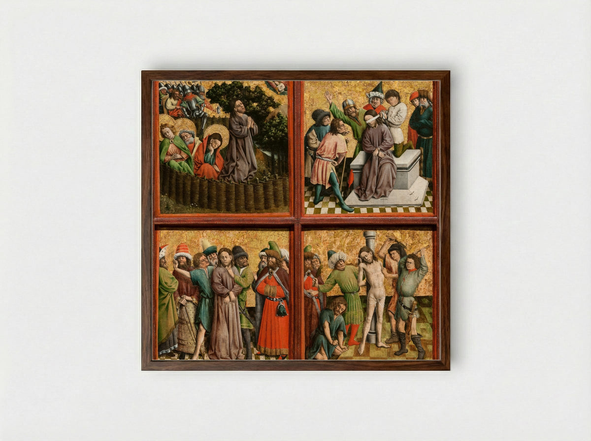 Altarpiece with The Passion of Christ - Master of the Schlägl Altarpiece - Framed Print Dark Wood
