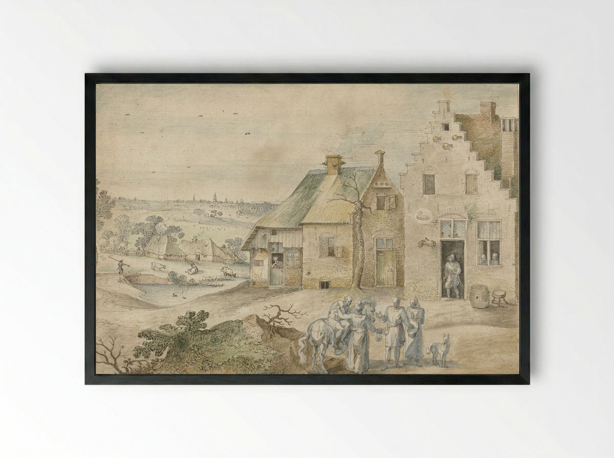 Landschap met de barmhartige Samaritaan - Jacob Grimmer - Framed Print Black