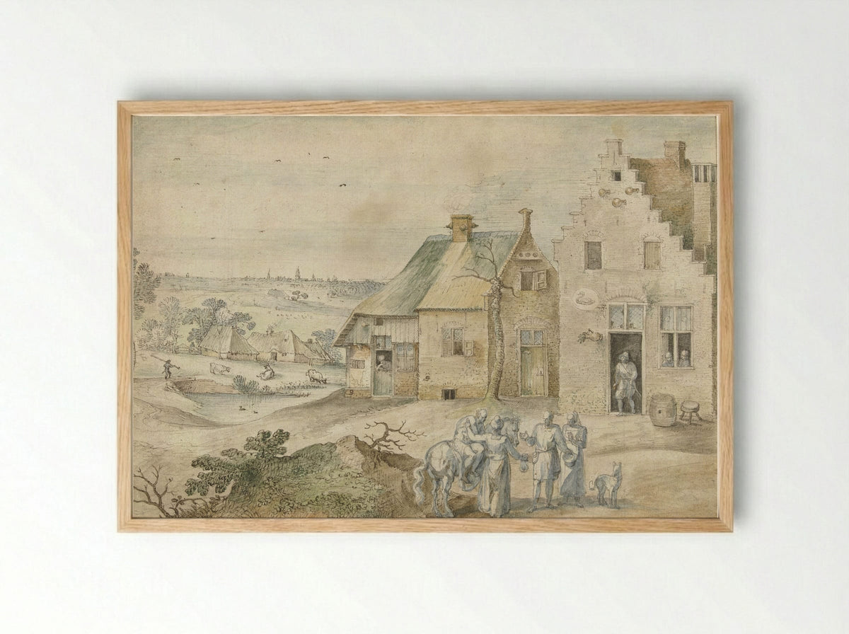 Landschap met de barmhartige Samaritaan - Jacob Grimmer - Framed Print Wood