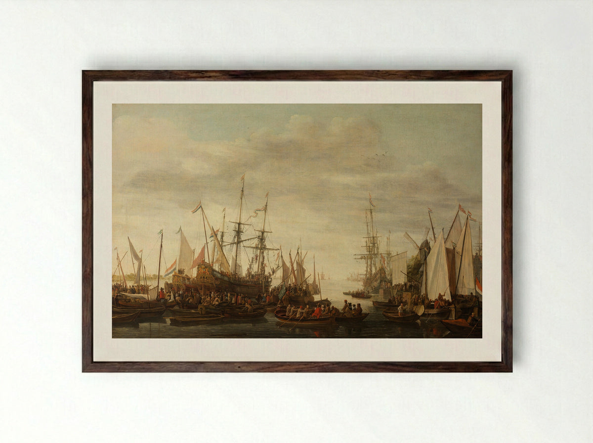 The Keelhauling of the Surgeon of Admiral Jan van Nes - Lieve Pietersz. Verschuier - Framed Print Dark Wood