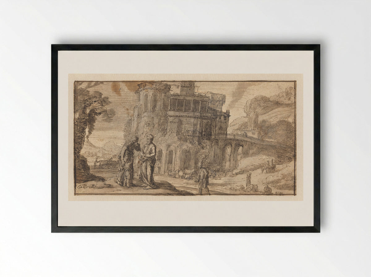 Landscape with the Expulsion of Hagar - Jacob Symonsz Pynas - Framed Print Black