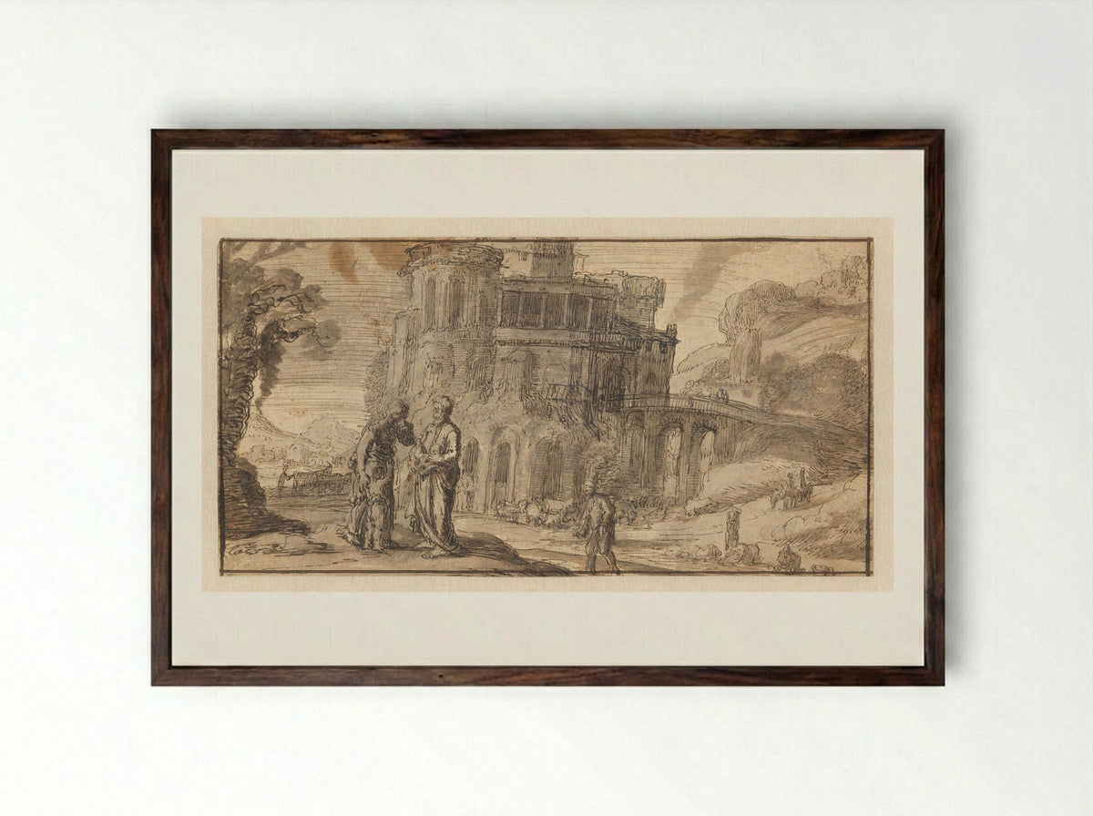 Landscape with the Expulsion of Hagar - Jacob Symonsz Pynas - Framed Print Dark Wood