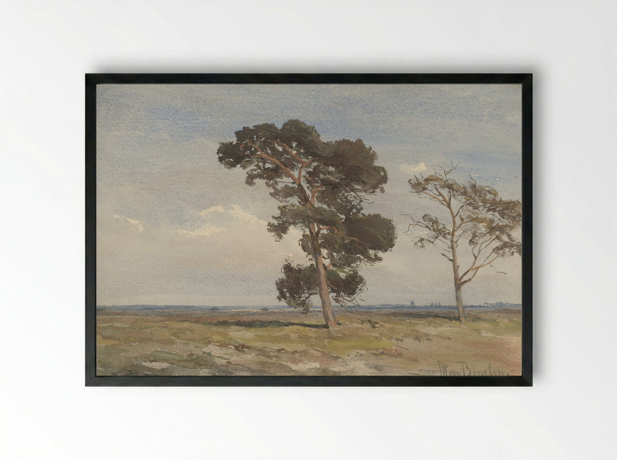 Gezicht op de heide met twee bomen - Jan Willem van Borselen - Framed Print Black