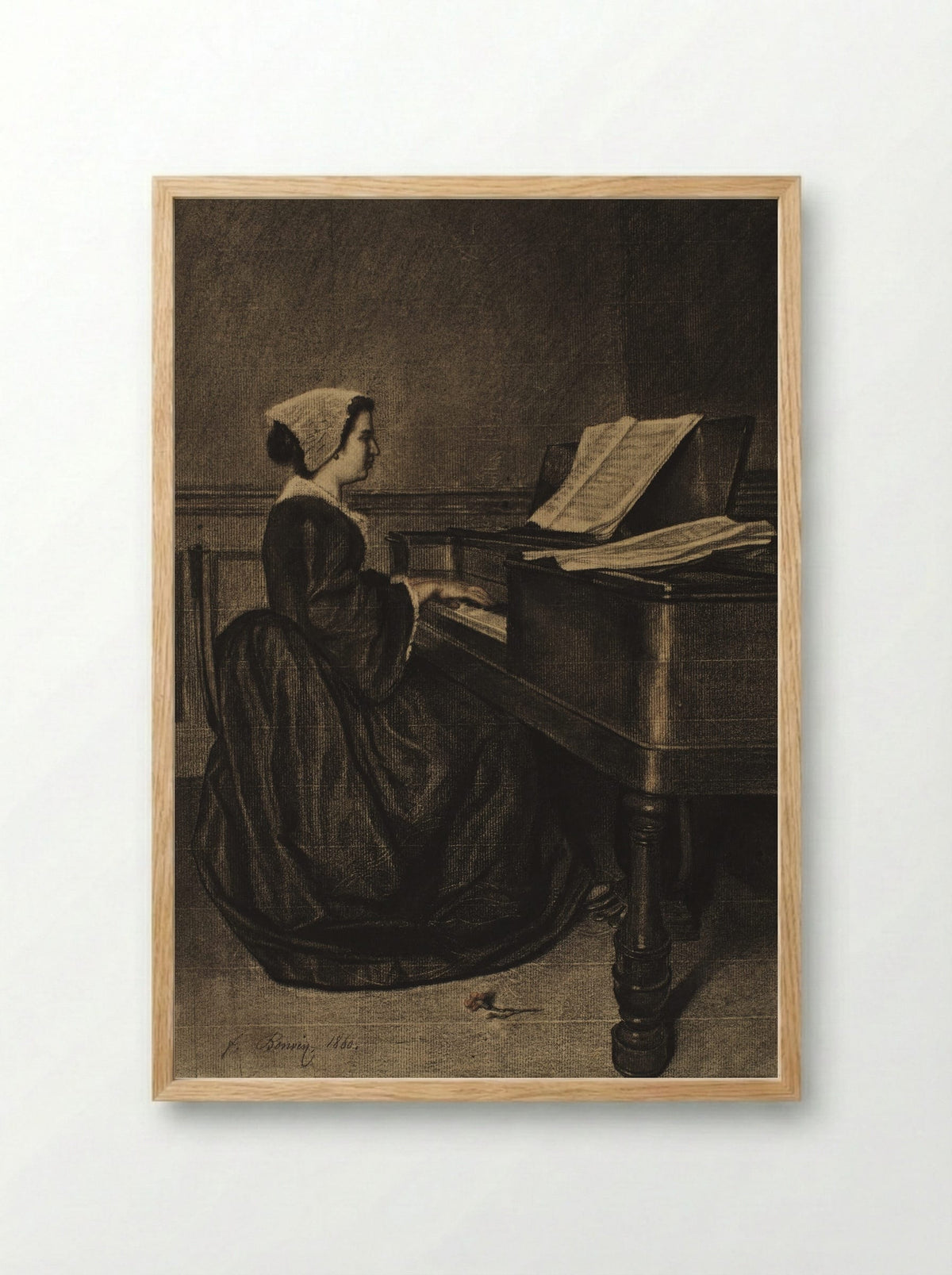 Woman at the Spinet - François Bonvin - Framed Print Wood