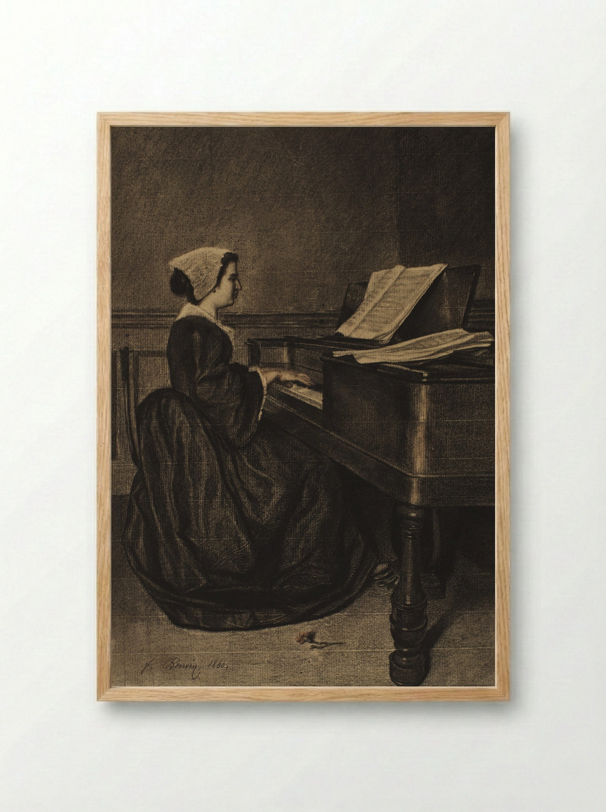 Woman at the Spinet - François Bonvin - Framed Print Wood
