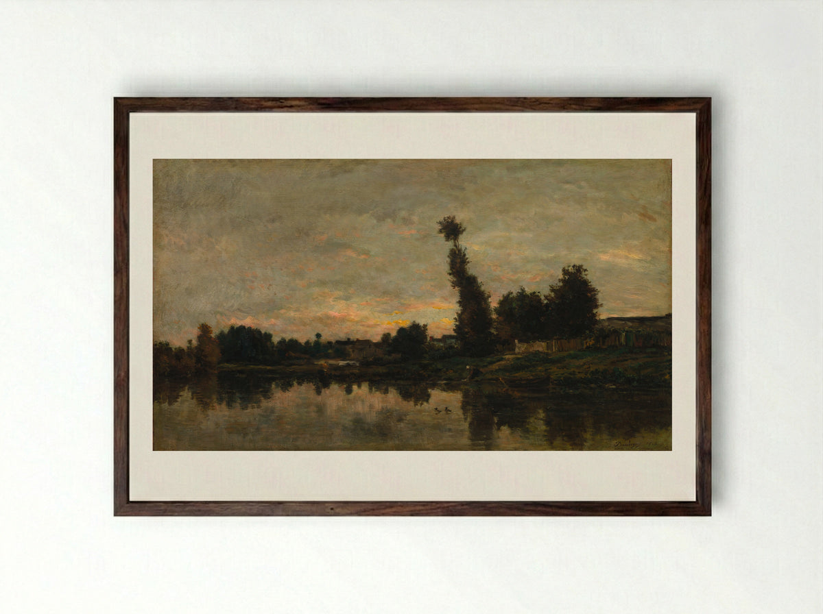 Sunset on the River Oise - Charles-François Daubigny - Framed Print Dark Wood
