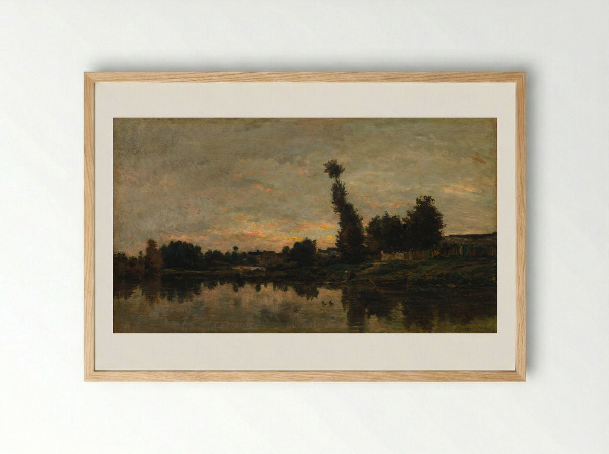 Sunset on the River Oise - Charles-François Daubigny - Framed Print Wood