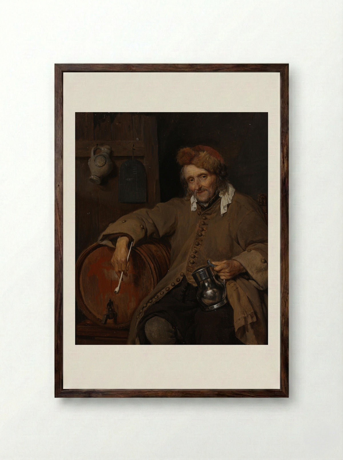 The Old Drinker - Gabriël Metsu - Framed Print Dark Wood