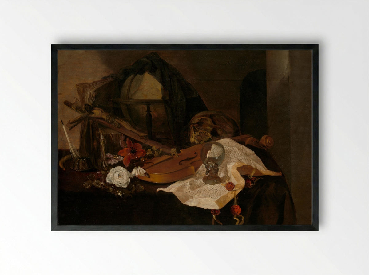 Vanitas Still Life - Jacques de Claeuw - Framed Print Black