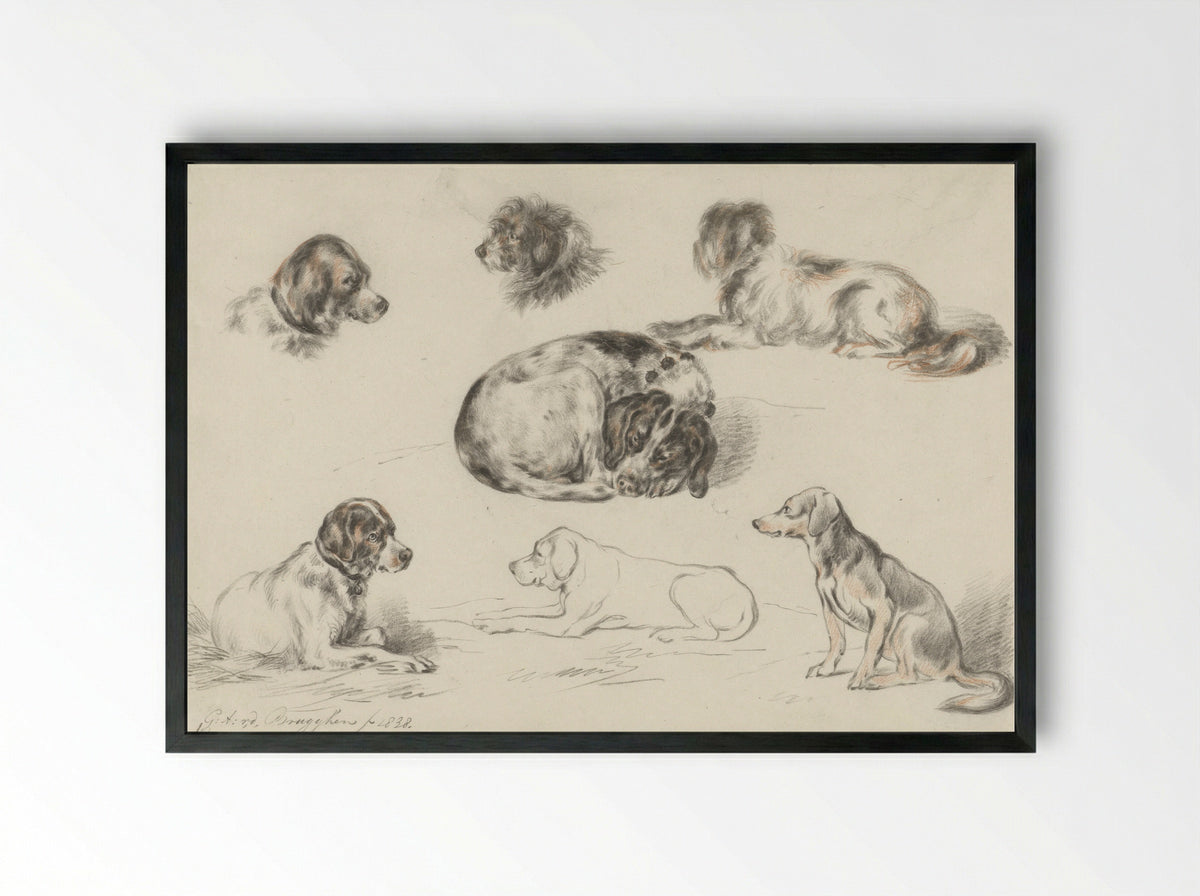 Studies van honden - Guillaume Anne van der Brugghen - Framed Print Black