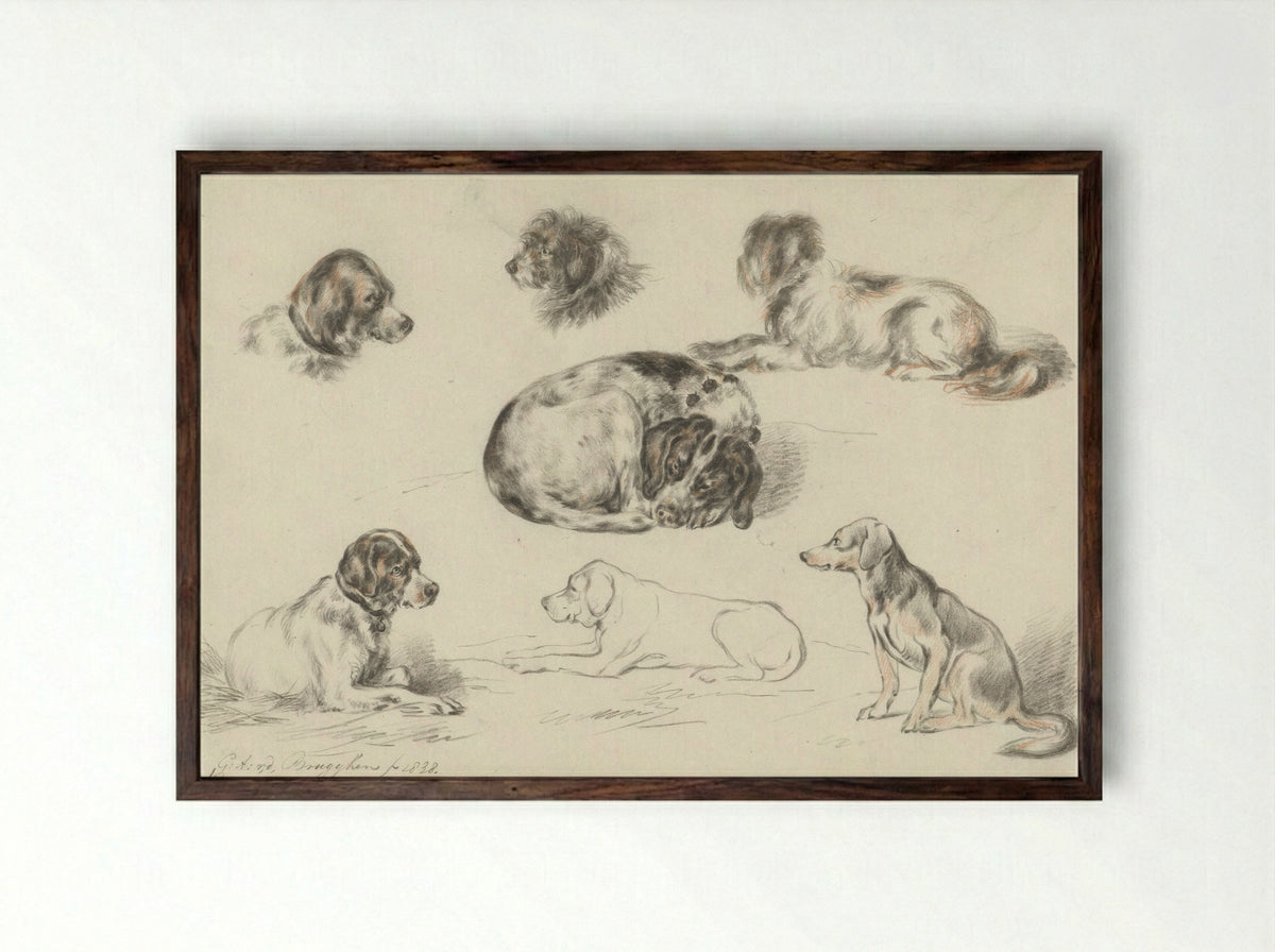 Studies van honden - Guillaume Anne van der Brugghen - Framed Print Dark Wood