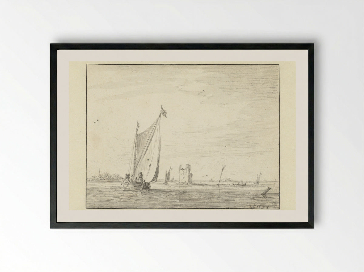 Ruïne van het Huis te Merwede - Jan van Goyen - Framed Print Black