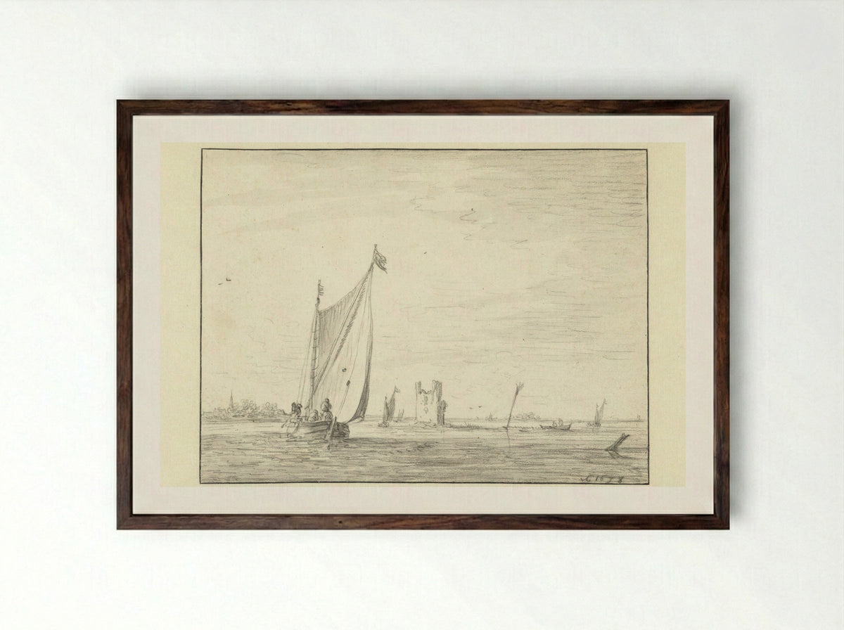 Ruïne van het Huis te Merwede - Jan van Goyen - Framed Print Dark Wood
