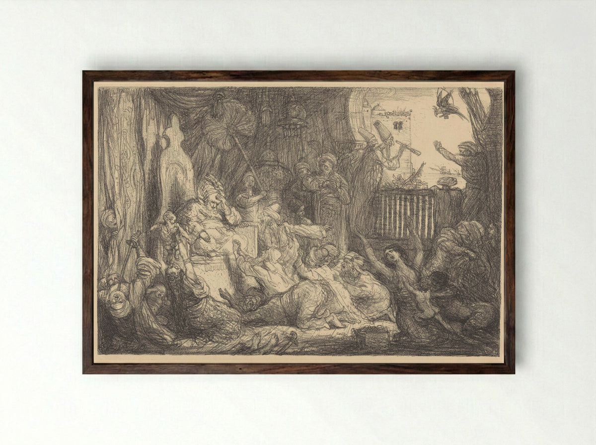 De Hollandsche Vloot voor Marocco: Paniek in het paleis - Marius Bauer - Framed Print Dark Wood