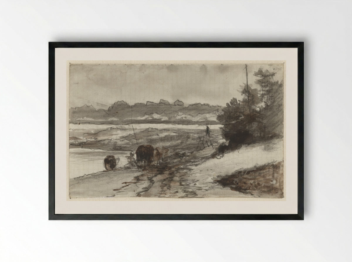 Landschap (Shepherd and Dogs) - Guillaume Anne van der Brugghen - Framed Print Black