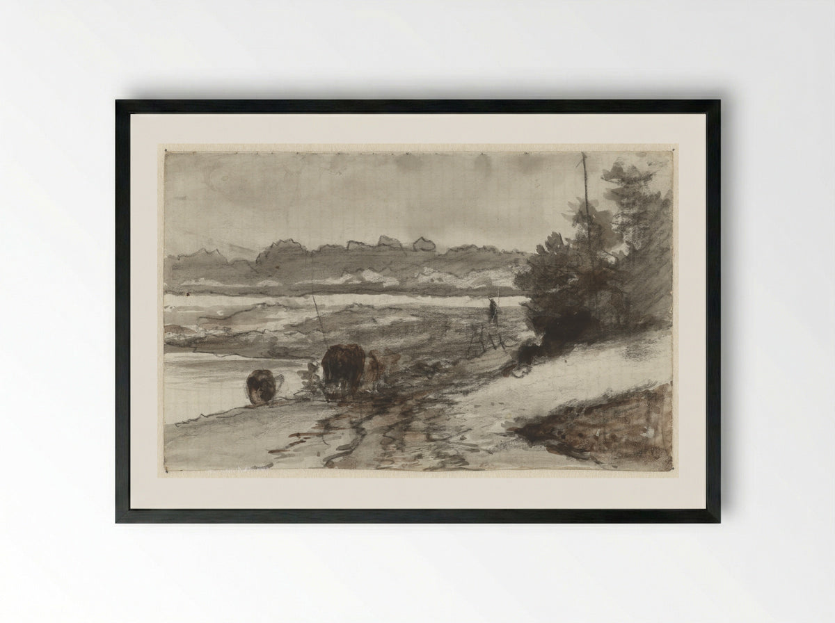 Landschap (Shepherd and Dogs) - Guillaume Anne van der Brugghen - Framed Print Black