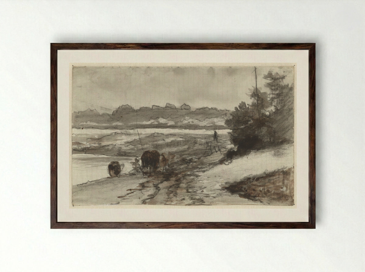 Landschap (Shepherd and Dogs) - Guillaume Anne van der Brugghen - Framed Print Dark Wood