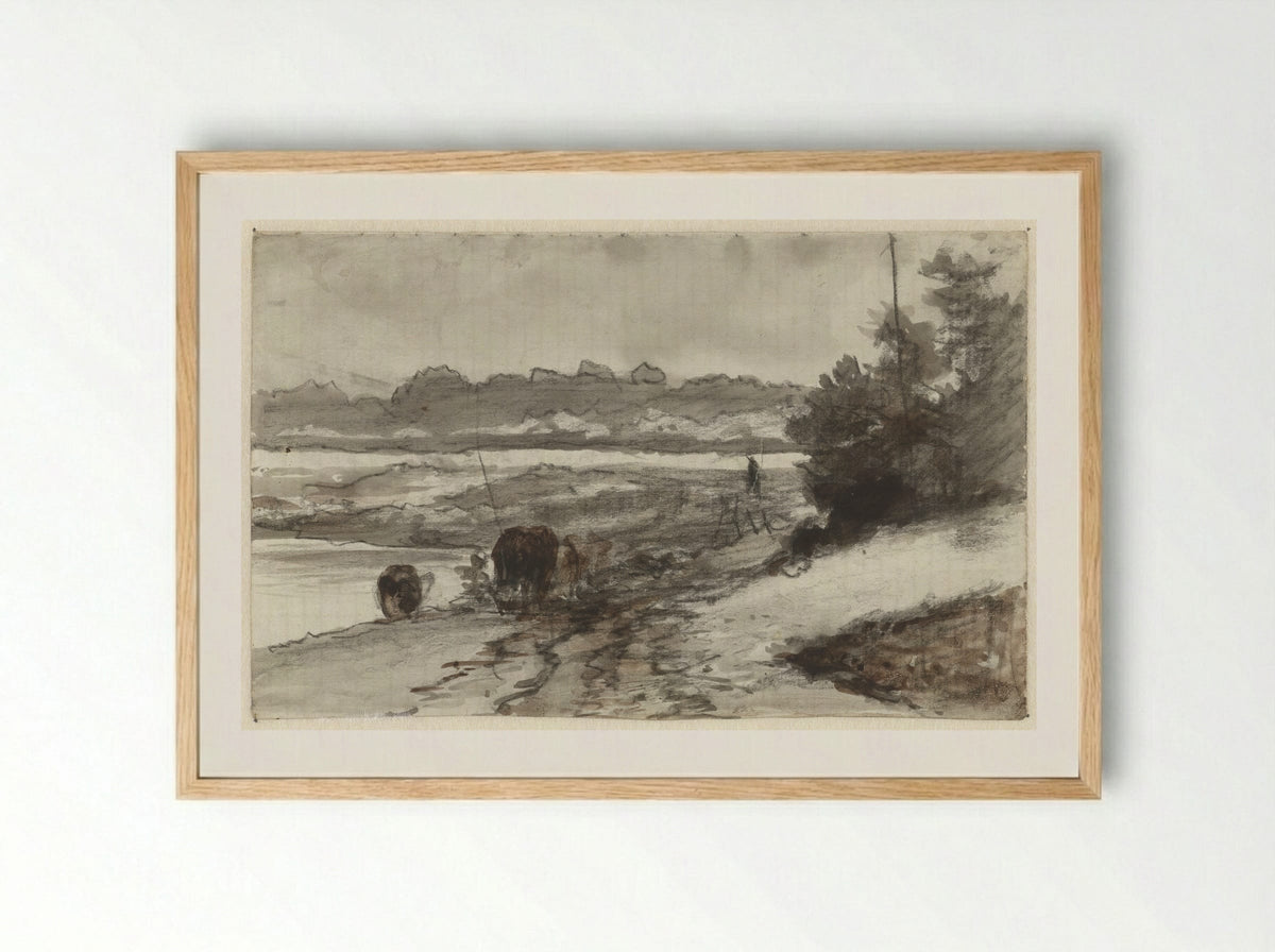 Landschap (Shepherd and Dogs) - Guillaume Anne van der Brugghen - Framed Print Wood