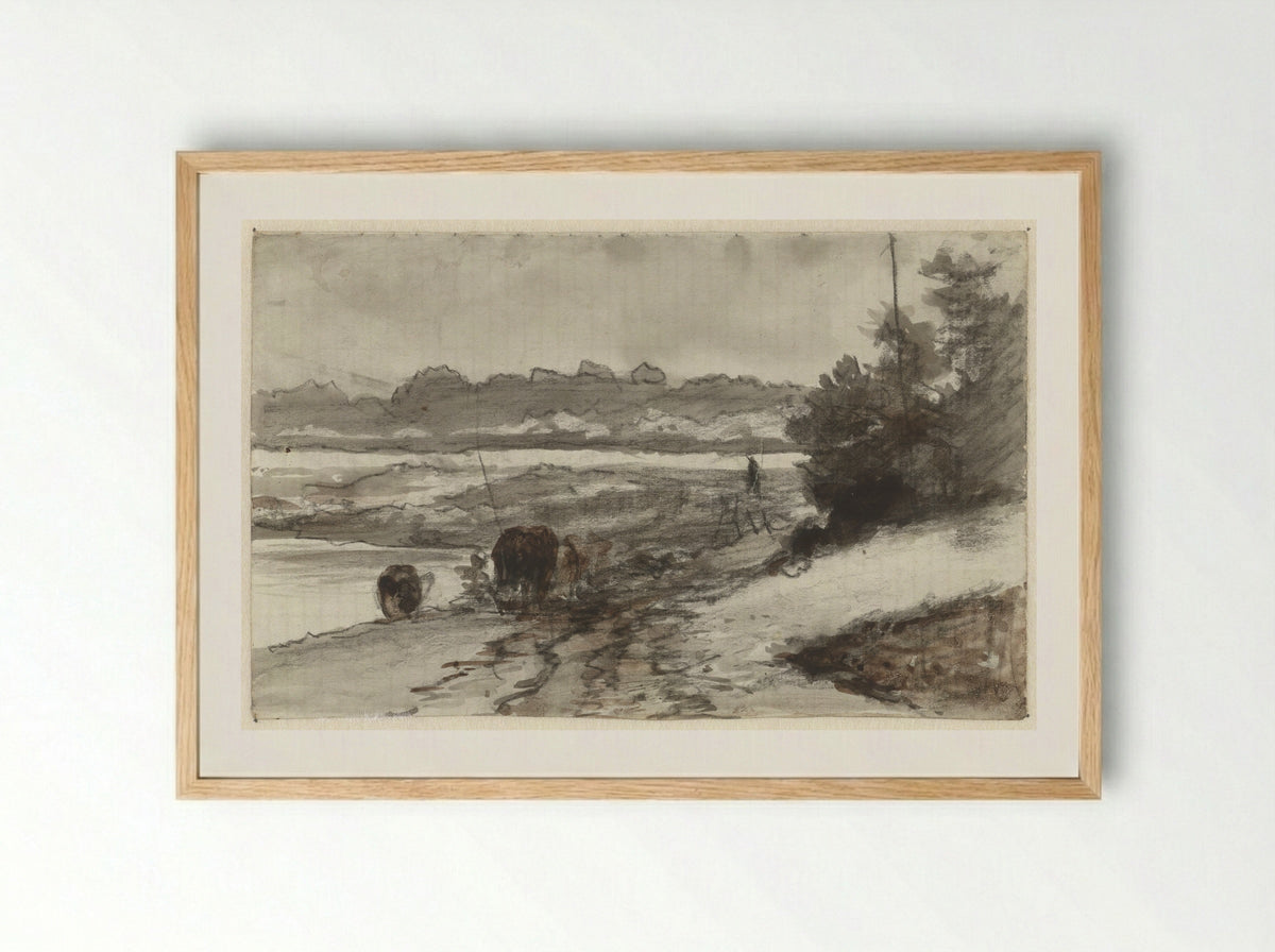 Landschap (Shepherd and Dogs) - Guillaume Anne van der Brugghen - Framed Print Wood